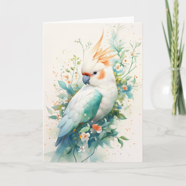 Carte Majestueux cacatoès dans une étreinte florale (Devant)