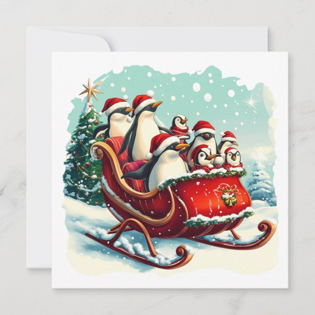 Carte MAKOM1000-Christmas - Penguins in Christmas Sleigh (Devant)