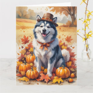 Carte Malamute d'Alaska en automne quitte Thanksgiving A