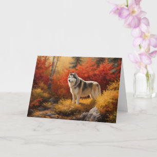 Carte Malamute en Alaska à l'automne Feuilles automne in