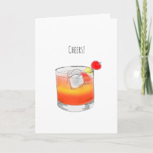 Carte Malibu Sunset Cocktail Watercolour Illustration