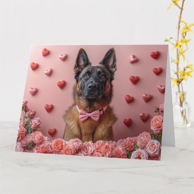 Carte Malinois belge avec des roses - Saint-Valentin  (Fleur jaune)