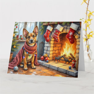 Carte Malinois belge Cheminée avec Lumières de Noël