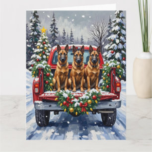 Carte Malinois belge Noël Camion Rouge Fêtes
