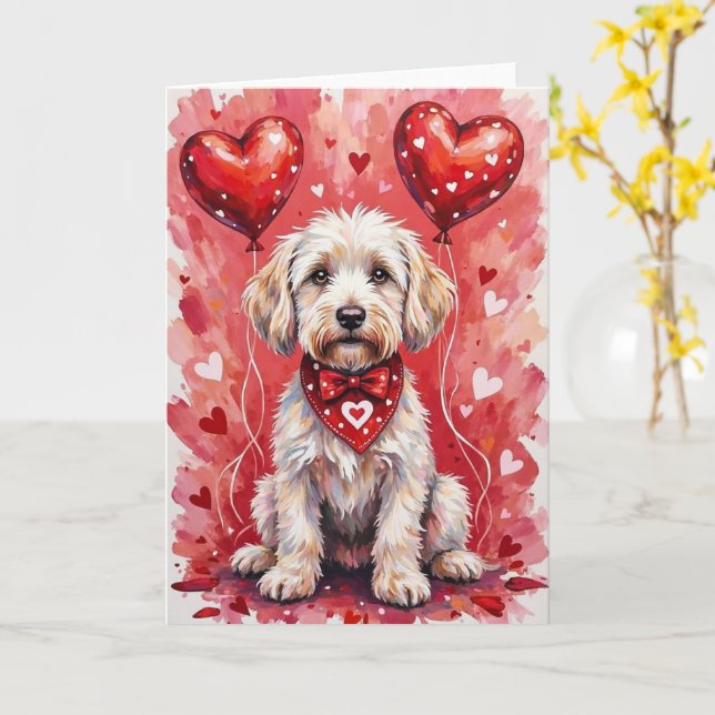 Carte Maltese Valentine’s Day Dog with Hearts Red (Fleur jaune)