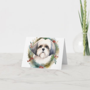 Carte Malti Tzu Christmas Wreath Festive Pup