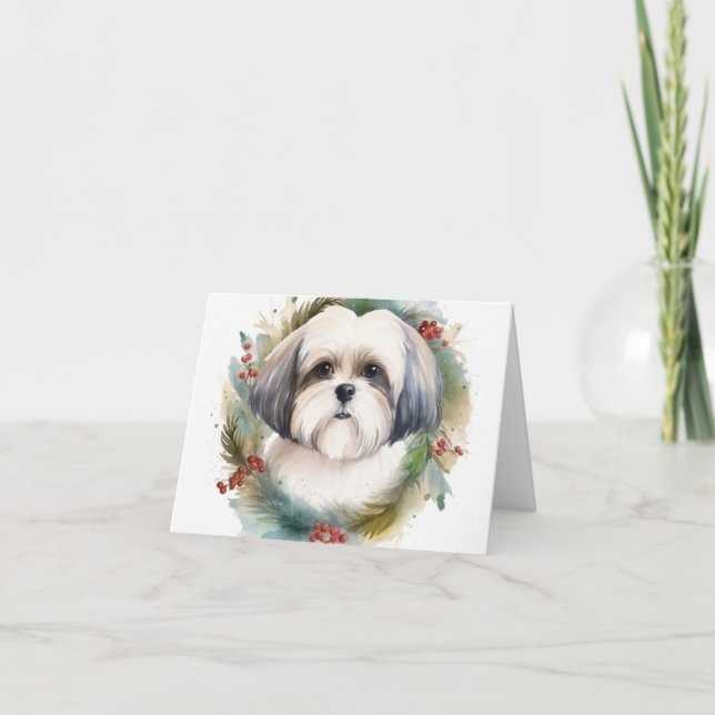 Carte Malti Tzu Christmas Wreath Festive Pup (Devant)