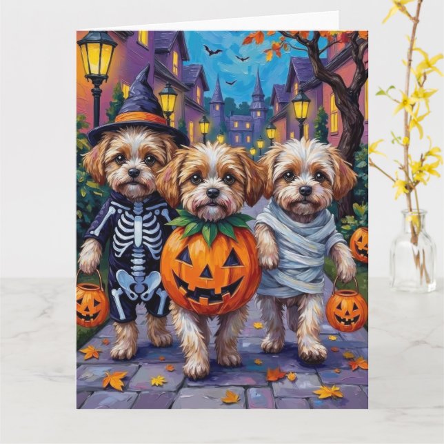 Carte Malti Tzu Trick-or-Treating en costumes d'Hallowee (Fleur jaune)