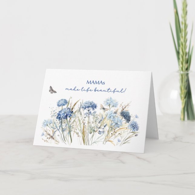 Carte Mama Anniversaire Dusty Blue Fleurs sauvages (Devant)