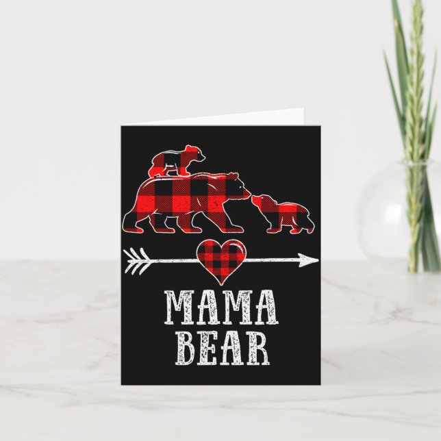 Carte Mama Bear 2 Cubs Shirt, Christmas Mama Bear Plaid  (Devant)