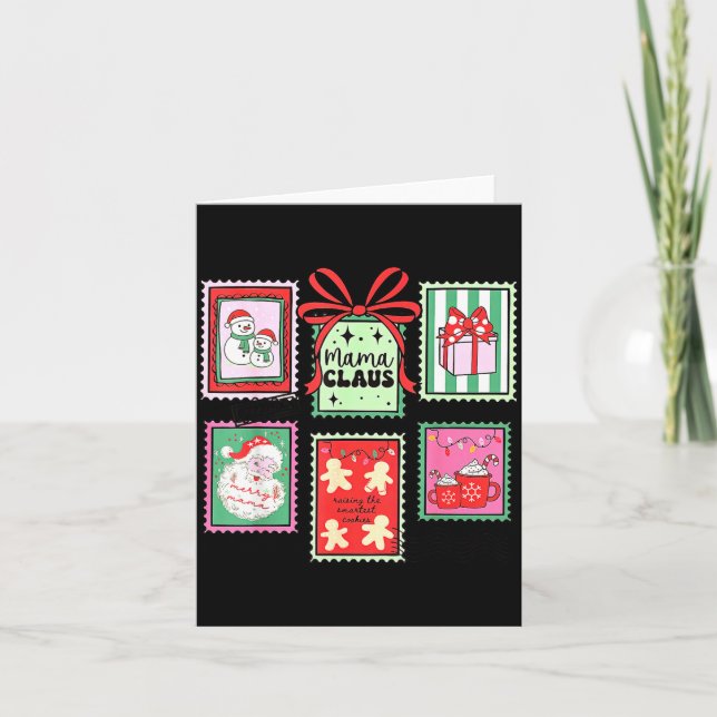 Carte Mama Claus Christmas Mom Stamp Bow Pajama Matching (Devant)