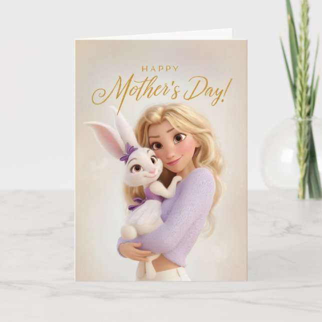 Carte Mama Snuggling Her Baby Bunny Mother's Day Card (Devant)