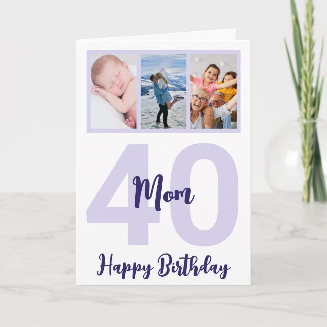 Carte Maman 40e anniversaire Purple Script photo Collage (Devant)