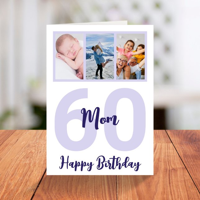Carte Maman 60e anniversaire Purple Script photo Collage (Créateur téléchargé)
