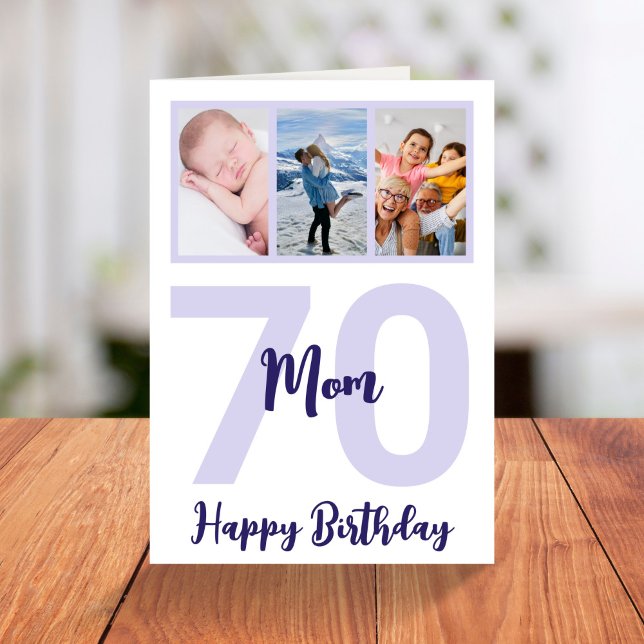 Carte Maman 70e anniversaire Purple Script photo Collage (Créateur téléchargé)