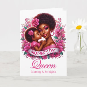 Carte Maman afro-américaine et fille Reine de la fête de