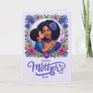 Carte Maman afro-américaine et fils Bonne fête des mères