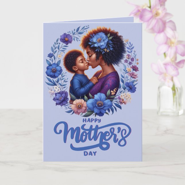 Carte Maman afro-américaine & Fils Joyeuse Fête des Mère (Orchidée)