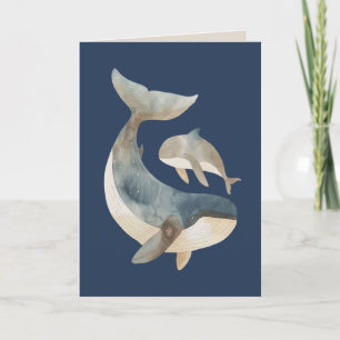 Carte Maman Baleine & Petit avec Photo Bleu Marine Fête 