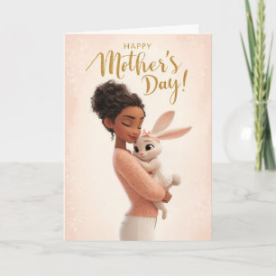 Carte Maman chérie serrant son bébé lapin Joyeuse fête d