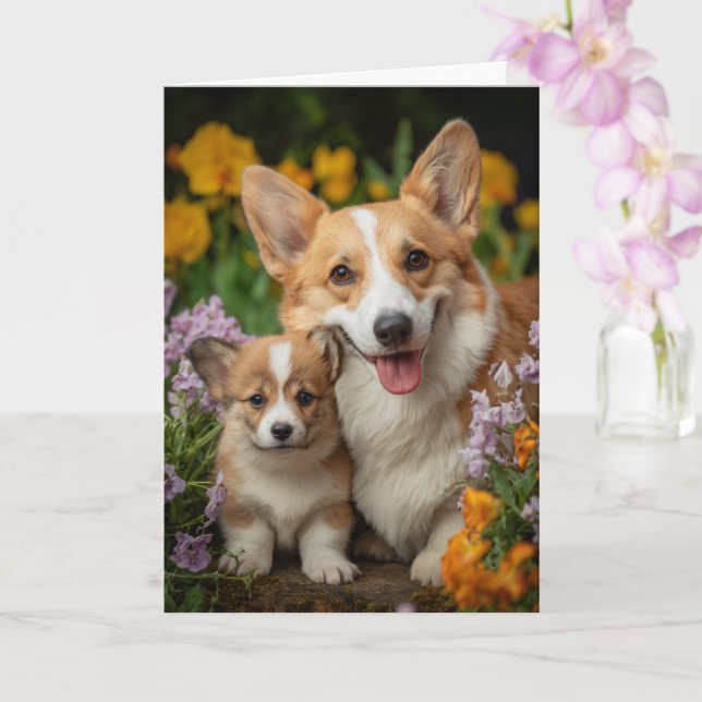 Carte Maman Corgi Fête des Mères Amour (Orchidée)