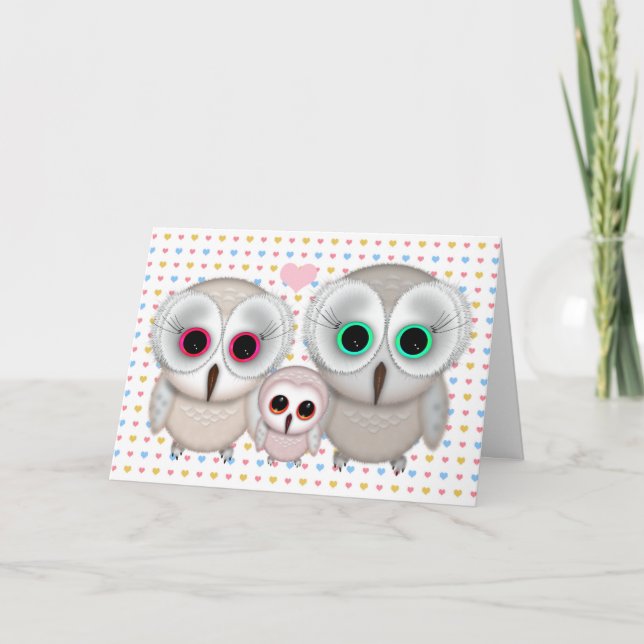 Carte Maman Daddy Baby Owl Card pour le baby shower (Devant)