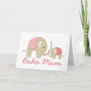Carte Maman de Boho, Eléphant rose
