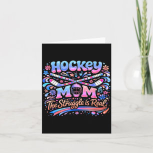 Carte Maman de hockey rose bleu rétro 70s groovy vintage