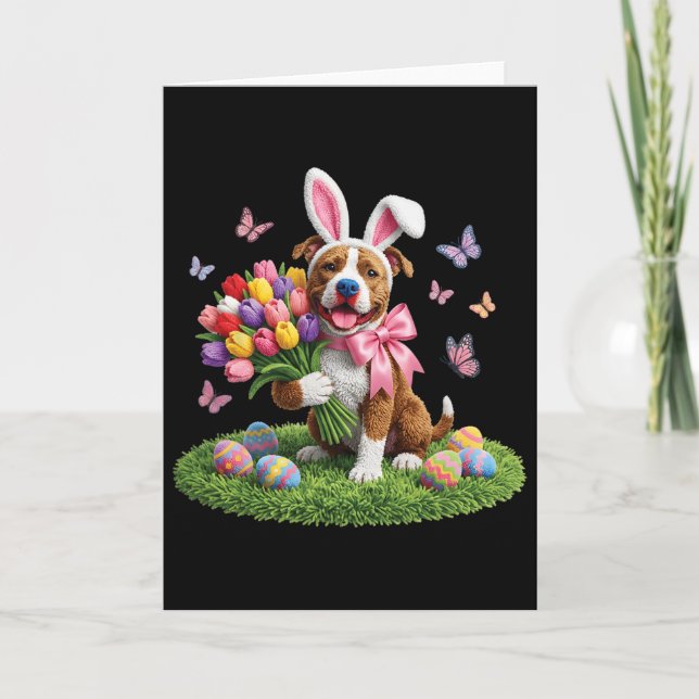 Carte Maman de Pitbull de Pâques Lapin de Printemps de P (Devant)
