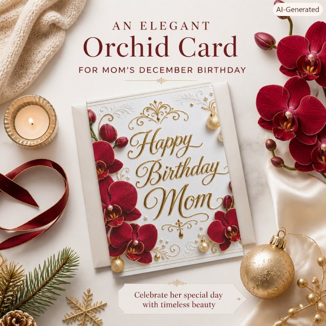 Carte Maman Décembre Anniversaire Élégant Orchidée Fleur (Créateur téléchargé)