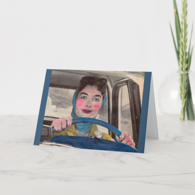 Carte Maman des années 50 au volant (Devant)