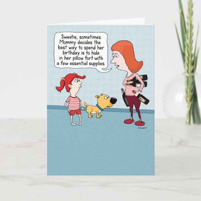 Carte Maman drôle boit à son anniversaire (Devant)