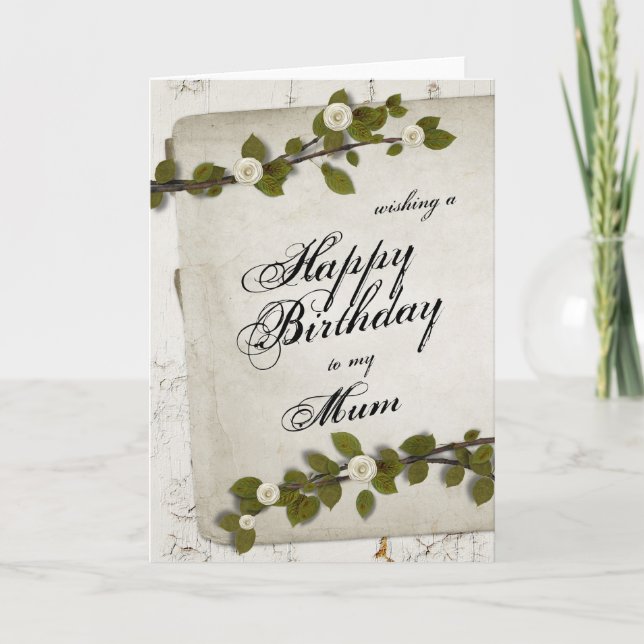 Carte Maman en bois blanche de joyeux anniversaire (Devant)