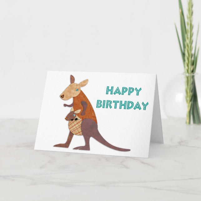 Carte Maman et bébé Kangaroo Anniversaire (Devant)