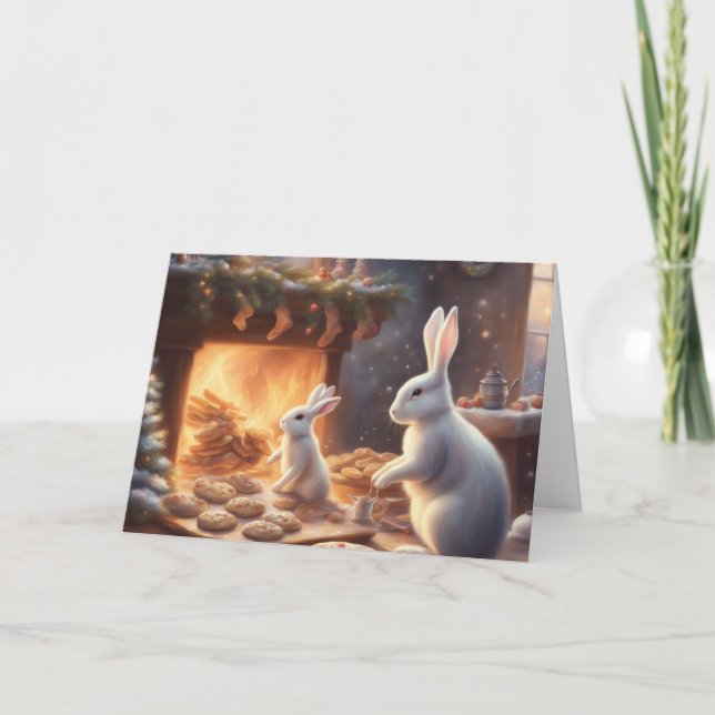 Carte Maman et bébé lapin à Noël (Devant)