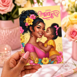 Carte Maman et fille afro-américaines Bonne fête des mèr