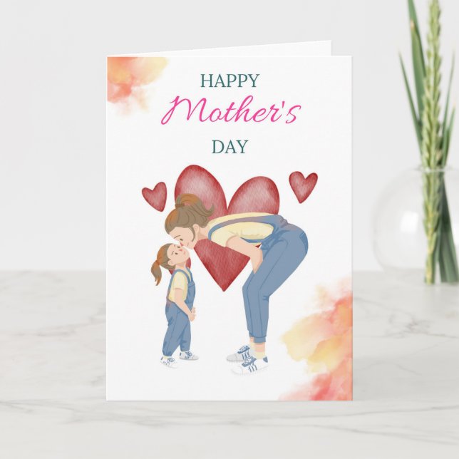 Carte Maman et fille illustration d'amour mignonne (Devant)