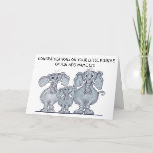 Carte Maman et papa avec un nouveau bébé éléphant nouvea