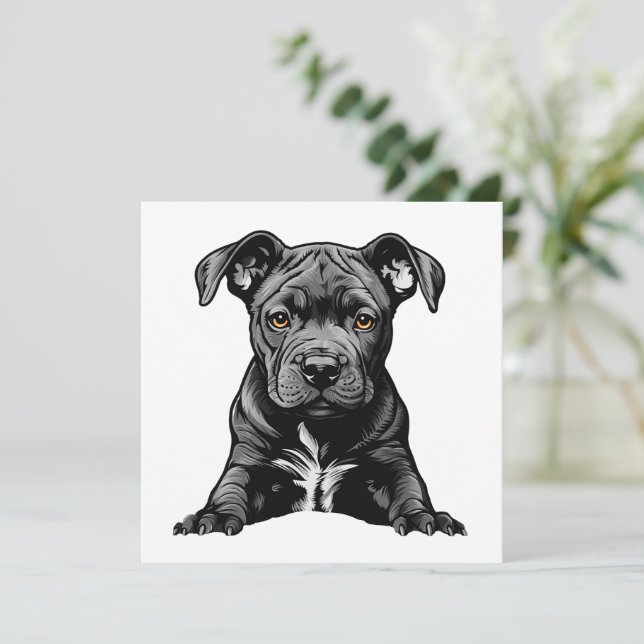 Carte Maman et Papa de chiot Pitbull Noir fidèle et fier (Debout devant)