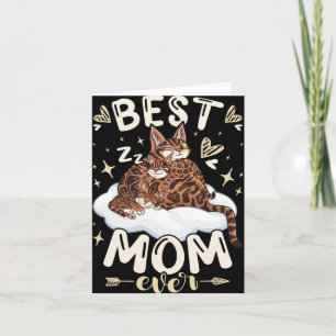 Carte Maman Ever, chat Bengal 2 chatons, Fête des mères,