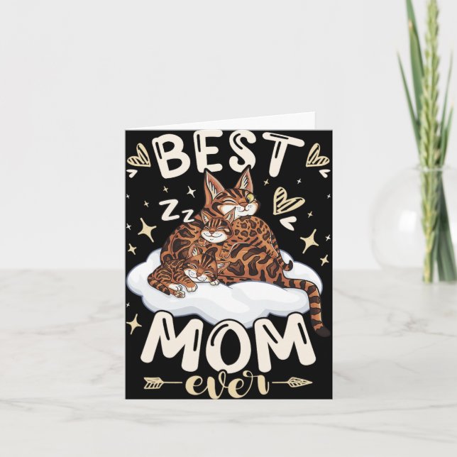 Carte Maman Ever, chat Bengal 2 chatons, Fête des mères, (Devant)