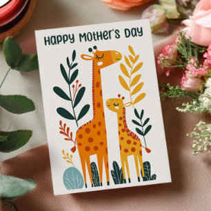 Carte Maman girafe et son petit Journée de la mère joyeu