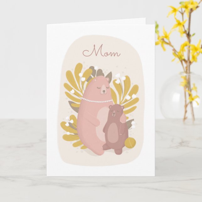 Carte Maman, je t'aime. Mignonne animal ours. Fête des m (Fleur jaune)