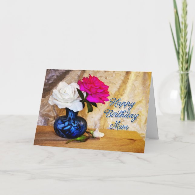 Carte Maman, Joyeux anniversaire avec des roses peints (Devant)