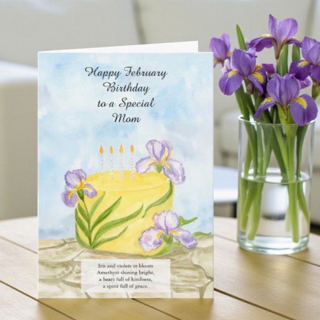 Carte Maman Joyeux Anniversaire de Février Iris Gâteau (Créateur téléchargé)