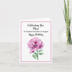 Carte Maman Joyeux Août Anniversaire Purple Poppy