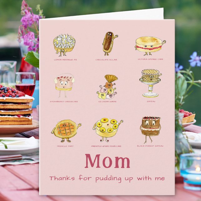 Carte Maman Merci Pour La Citation De La Fête Des Mères  (Thanks for pudding up with me funny Cake quote joke happy mothers day card)
