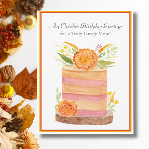 Carte Maman Octobre Anniversaire avec Marigolds sur Cake