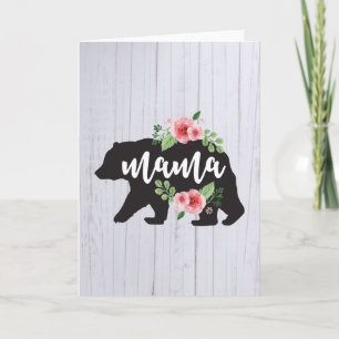 Carte Maman Ours Élégant Rustique Fleurs Florales Maman