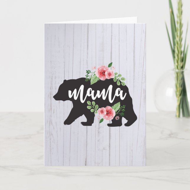 Carte Maman Ourse Élégant Rustique Floral Fleurs Maman (Devant)